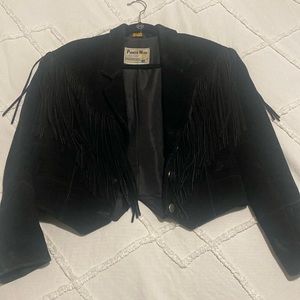 Black REAL LEATHER Pioneer jacket with fringe VINTAGE MADE IN ALBUQUERQUE, NM